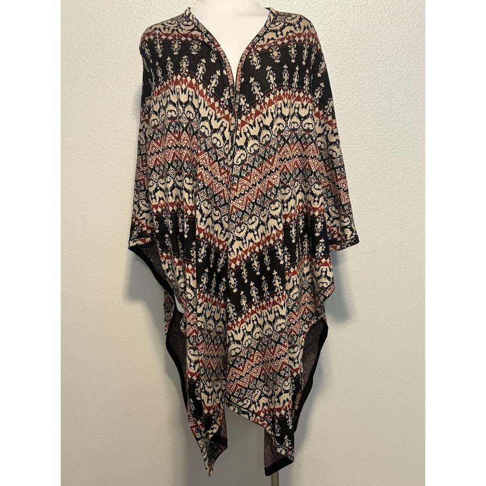 Peruvian Connection Alpaca* Aztec Geo Southwestern Ruana Open Knit Poncho OS